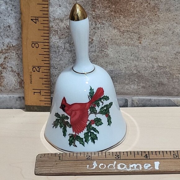 Vintage Porcelain Christmas Bell Cardinal Holly Design - Picture 10 of 10